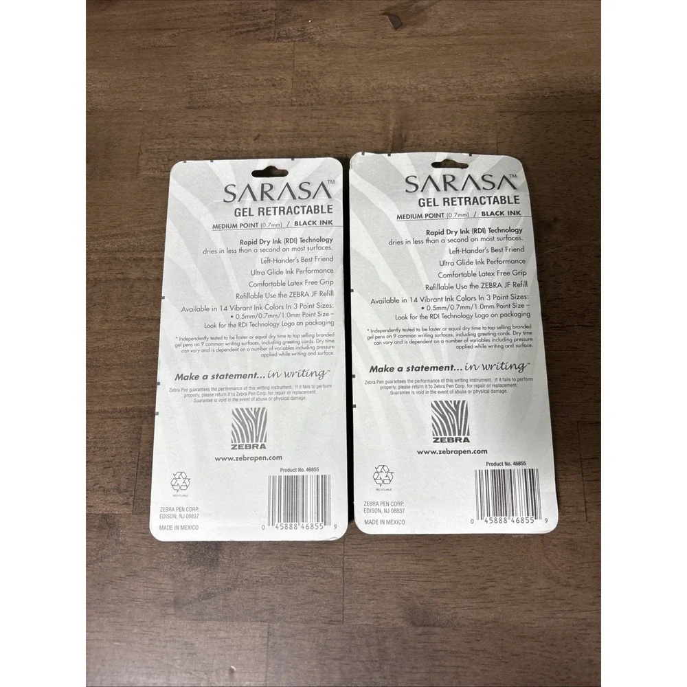 2 Packs Zebra Sarasa Gel Retractable Ink Pens Medium Point Black
